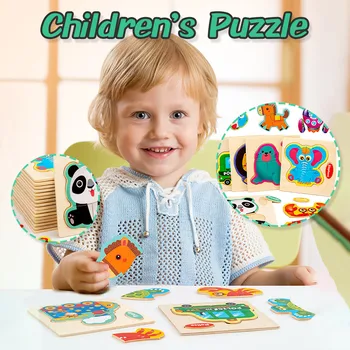 Jaunas Rotaļlietas bērniem 39 Stilu Karikatūra Dzīvnieku Satiksmes Puzzle Trīs Dimensiju Koka Radošo Bērnu Rotaļlietas Zēniem Rotaļlietas Edacational