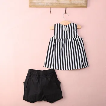 Jaunas vasaras meiteņu apģērbu komplekti gadījuma lentes atgriezumus + melnas bikses 2gab svītrains meiteņu set 2-6T