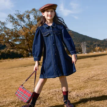 Jauno Modes Liels Meiteņu Džinsu Kleita 2020. Gada Rudenī Ar Garām Piedurknēm Džinsa Krekls Kleita Vecuma 6 8 10 12 14 Gadu Modi, Bērnu Apģērbus