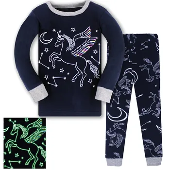 Jaunpienācēju Top Zīmolu Unicorn Pidžamas, Kokvilnas Gudrs 3-8T Bērnu ar garām Piedurknēm Homewear Apģērbu 2 gab Komplekti Bērniem, Meitenēm, Sleepwear