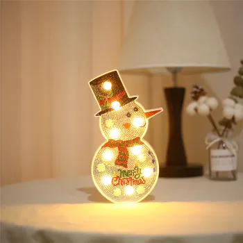 Jauns 5D DIY Dimanta Glezna, LED Lampas, Gaismas Sniegavīrs Īpašas Formas Mozaīkas Izšuvumi Pūce Nepabeigtu Ziemassvētku Dāvanu Komplekts