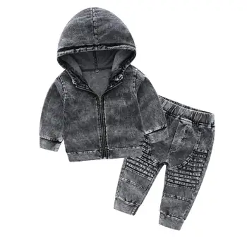 Jauns bērnu apģērbu skaists džinsa auduma uzvalks 1 2 3 4 gadu vecs zīdainis, zēns, meitene rudens modes zēnu džinsa jaka + bikses