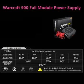 Jaunu PSU Par Aigo Zīmola ATX Izslēgt Darbvirsmas Barošanas 600W Nominālā Maksimālā 750W Barošanas Warcraft 900 Pilnu Modulis