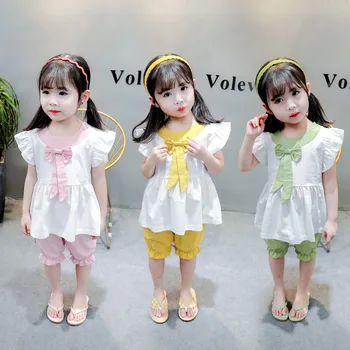 Jaunā Vasaras Bērnu Meiteņu Drēbes Uzvalku Bērnu Modes T Krekls, Bikses, 2gab/komplekti Toddler Ikdienas Apģērbu Zīdaiņiem un Bērniem Izbrauciens Kostīms