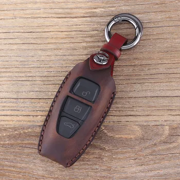 KEYYOU Keychain 3 Pogu Ādas Automašīnas Galvenais Gadījumā Fob Atslēgas Pārsegs Soma Ford Fiesta Fokusa 3 4 MK3 MK4 Mondeo Ecosport Kugas Focus ST