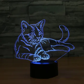 Kaķis 3D Nakts Gaisma Dzīvnieku Mainīgs Garastāvoklis Lampas LED 7 Krāsas, USB 3D Ilūziju, Galda Lampa, Mājas Dekoratīvā Kā Bērni Rotaļlietu Dāvanu