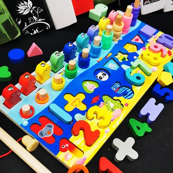 Koka Daudzfunkcionāls Matemātikas Mācību līdzekļus Bērnu Jigsaw Puzzle Celtniecības Bloki, Montessori Apgaismības Izglītības Rotaļlietas