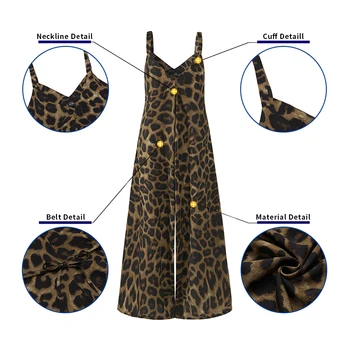 Kombinezons Sievietēm'Rompers Vintage V Kakla Leoparda Puse Jumpsuits VONDA 2021. gada Vasarā Pludmale Dāma Plaša Kāju Bikses Plus Lieluma