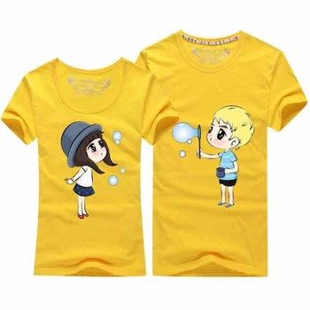 Korejas Matching Pāris Tshirt Gadījuma Īsām Piedurknēm Kokvilnas Pārī T-Krekli Sievietēm, Vīriešiem Cute Karikatūra Mīļotājiem T Krekls Apģērbs Apģērbs