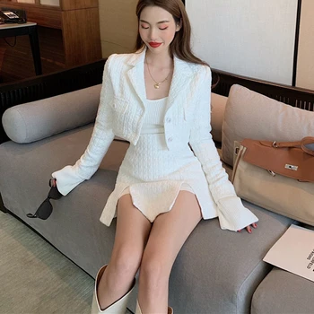 Korejas Pavasara 2021New Divu gabalu Komplekti Sievietēm, Īss Mētelis + Augsta Vidukļa Mini Svārki Rudens Modes Svārki Uzvalks TZ714