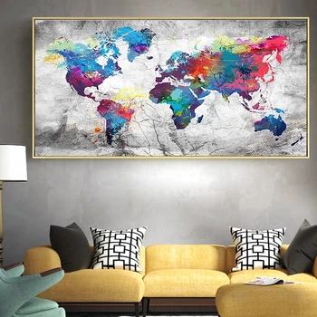 Krāsains Pasaules Karti Kanvas Glezna Plakāti un Izdrukas Anotācija Pasaules Kartē Sienas, Attēlus Dzīvojamā Istaba Dekori bez rāmīša