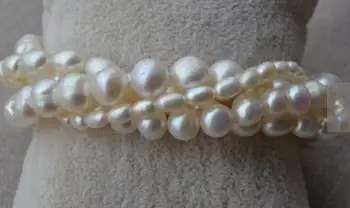 Kāzu Pearl Rokassprādzi 4 rindās Baltā Krāsa Patiesu Saldūdens Pērļu Aproce Magnētu Aizdare Burvīgs Sieviešu Dāvana