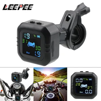 LEEPEE TPMS Moto Riepu Spiediena Riepu Temperatūras kontroles Signalizācijas Sistēma LCD Displejs ar 2 Ārējiem Sensoriem, Bezvadu Motociklu