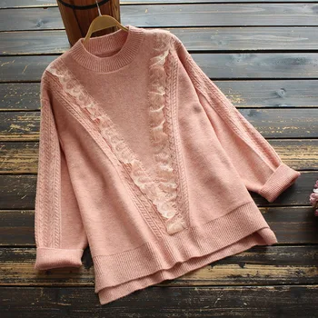 Lamtrip lolita lāce, ruffles šiks kawaii jauna rudens džemperis sieviešu apģērbu korejiešu stilā adīts Pulovers džemperi
