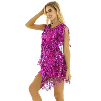 Latīņamerikas Deju Kleita Sievietēm Sexy pušķis bārkstis sequin Salsas allroom Tango, Cha Cha, Rumba, Samba latīņu Kleitas Rave Tērpiem Dancewear