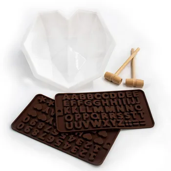 Liela Silikona Dimanta Sirds Kūka Pelējuma Vēstuli Šokolādes Pelējuma ar mini Koka Āmuri Cepšanas trauks