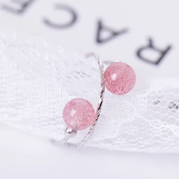 LouLeur 925 sterling sudraba zemeņu kvarca gredzeni rozā modes gudrs dubultā slāņa regulējams gredzeni sievietēm smalkas rotaslietas, dāvanas