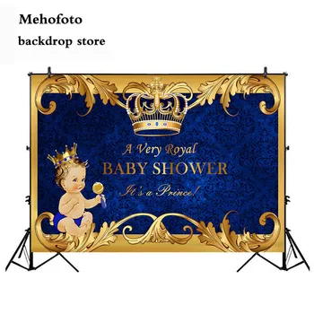 Mehofoto Royal Prince Baby Dušas Fona Zelta Kronis Royal Blue Fotogrāfijas Fona Vinila Laipni Mazais Zēns Baby Dušas 935