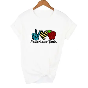 Mieru, Mīlestību, Mācīt Drukāt Sieviešu Grafikas Tees Harajuku Gadījuma Skolotāju T-krekls ar Īsām Piedurknēm O-veida kakla Estētisko T Krekli Camisetas Mujer