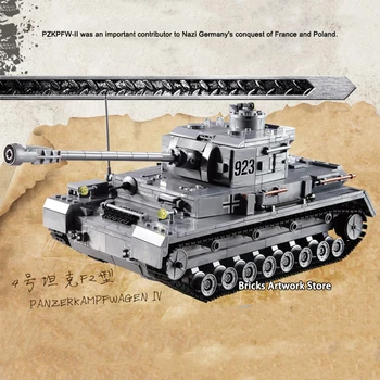 Militāro WW2 Kara Ratu F2 Tvertne vācu Bruņu Spēkā Panzer IV Ar Karavīriem Skaitļi DIY Celtniecības Bloki, Rotaļlietas Bērniem, KAZI 82010