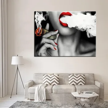 Modes Smēķēšanas Meitene Sexy Lūpām Abstraktas Bildes, Plakāti un Izdrukas Sienas Mākslas Audekls Gleznas Mūsdienu Mākslas Grafiti Fotogrāfijas Sienas
