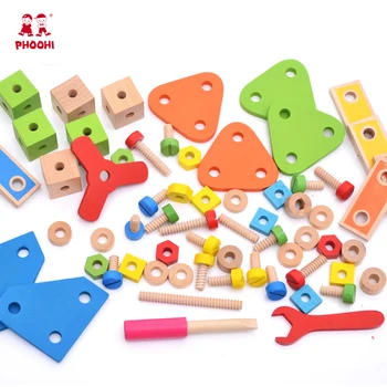 Montessori Bērnu Rotaļlietu Koka 70 Riekstu Kombinācija Multi-function Pieklauvēt un Demontēt Skrūvi Auto Creative Building Block Rotaļlietas