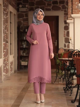 Musulmaņu Uzstādīt Islāma Sieviešu Apģērbu Jauno Sezonu ar Lāzeru Griezti Krepa Auduma Tunika Bikses Izgatavots Turcijā Augstas Kvalitātes Hijab Dubai