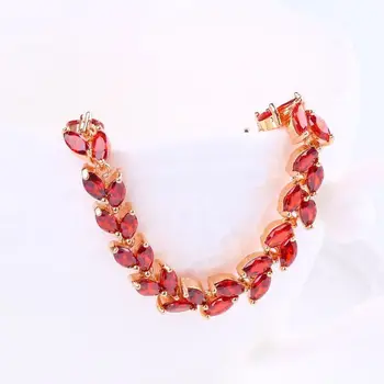 MxGxFam Rožu Zelta Krāsā Pilnu CZ Red Olīvu Lapām Rokassprādzes Sievietēm 17 cm / 19 cm AAA+ Kubikmetru Zircon