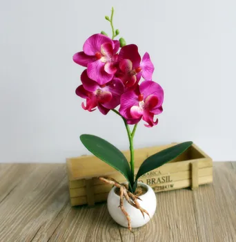 Mākslīgā Butterfly Orchid Podos Bonsai Ziedu Kopu Ar Nekustamo Touch Lapām, Augi, Ziedu Pot Kāzu Mājās Partijas Apdare