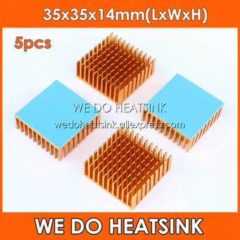 MĒS HEATSINK 5gab 35x35x14mm Slots Anodēta Alumīnija Heatsink ar Siltuma Self-Adhesive Tape Dzesēšanas par VGA, CPU, BGA PC kuģa