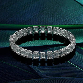 PANSYSEN Reāla 925 Sterling Sudraba Emerald Cut 5x7MM Lab Moissanite Dimanta Rokassprādzi Sievietēm Luksusa Kāzu Smalkas Rotaslietas