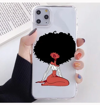 PUNQZY Melanīna Burvju Āfrikas Melnā Meitene mati mākslas Lietā Par iPhone 11 pro max 8 7S 6 Plus X XS MAX Mīksto TPU Silikona Caurspīdīga