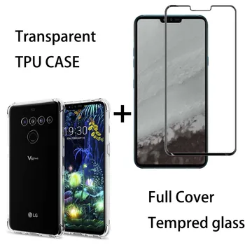 Par LG V50 ThinQ 5G G8 G8s Thinq Pārredzamu Mīksto TPU Atpakaļ uz Lietu ar Pilnu Vāciņš Melns Rūdīts Stikls Ekrāna Aizsargs