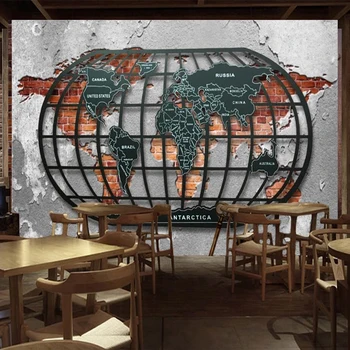 Pasūtījuma 3D sienas Sienas Tapetes Nostalģisks Retro Palīdzības Metāla Pasaules Kartes, Bārs, Restorāns Tapetes Mājas Apdare, Krāsošana Sienas Māksla