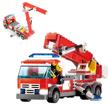 Pilsētas Fire Station 3D Modeli Glābšanas Fire Engine Kravas Transportlīdzeklis Helikoptera Modeli, Celtniecības Blokus, Uzstādīt Rotaļu Kazi 8051 8054 boy mazulis