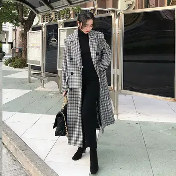 Pleds Mētelis Sieviešu Jaunas Ziemas 2020 korejiešu Versija Retro Zaudēt Parādīt Plānas Piepilsētas Stils Populārs Vilnas Mētelis Vidēja Garuma Modes