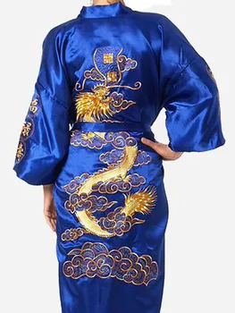Plus Lieluma Ķīniešu Vīrieši Izšuvumi Pūķis Halāti Tradicionālo Vīriešu Sleepwear Naktsveļu Kimono Ar Pārsēju Vairumtirdzniecības S0014