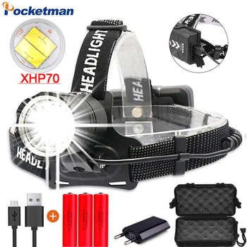 Pocketman XHP70 LED Galvas Gaismas USB Uzlādējams Lukturis Ūdensizturīgs Tālummaiņas Lukturu Izmantot 18650 Akumulatoru Vadītājs Lāpu Galvas Lukturīti
