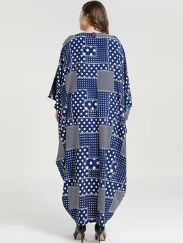 Polka dot iespiesti plats piedurknēm kleita ar garām piedurknēm abaya plus lieluma kaftan ramadāna drēbes āfrikas dashiki marokas kleita VKDR2088