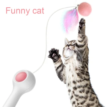 Portatīvo Kaķis Rotaļlietas Zizli Kaķēns Automātiskā Interaktīvā Spēlē, Aitas Vilnas Matu Bumbiņu Nūjas Rotaļlietas Teleskopiskie Pet Cat Teaser Stienis