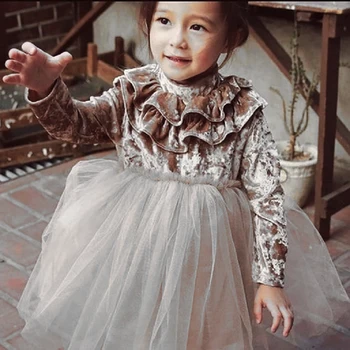 Princese Bērniem, Baby Meitenes Samta Kleita Vilnas Garām Piedurknēm Ruffles Oficiālu Gājienā Puse Kleita Savirmot Tilla Tutu Kleitas Apģērbi