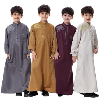 Pusaudzis Zēns Arābu Drēbes, Bērnu, Garās Piedurknes Emboridery Saūda Arābija Musulmaņu Islama Apģērbi Vīriešiem Thobe Ramadāna Kostīmi Kaftan