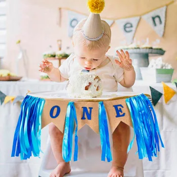 QIFU Blue Boy 1. Dzimšanas dienas Rotājumi Krēsli, Bērnu Dušas Puika Cepuri Banner Viena Kūka Topper Happy Birthday Party Piederumi