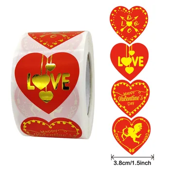 Qiduo 500pcs/roll Sarkana sirds štancēšanai, uzlīmes mīlestība Valentīna dāvanu apdare, uzlīmes, zīmogu etiķetes kārta roku darbs uzlīmes uzlīmes