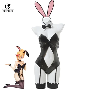 ROLECOS Spēle Muse Dash Cosplay Kostīmu Rin Bunny Girl Sexy Jumpsuit Sieviešu Melns Ādas Kostīms Cosplay Kombinezonus Halloween Puse