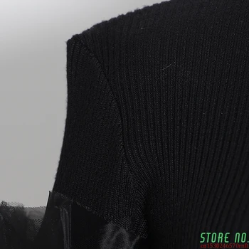 Raibs Acs Džemperis Sievietēm Augstu Uzrullētu Apkakli Puff Garām Piedurknēm Savirmot Hem Adīšanas Džemperi Sieviešu 2020. Gadam, Modes Apģērbu