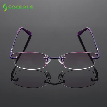 SOOLALA Titāna Lasījumā bez apmales Brilles Dimanta Griešanas Brilles Skaidrs, Anti-noguruma Brilles +1.0 +1.5 +2.0 +2.5 +3.0 +3.5