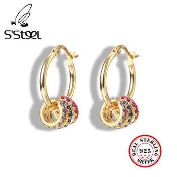 S'STEEL Stīpas Auskari 925 Sterling Sudraba Auskari Sievietēm Personalizētas Krāsas Zircon Earings Dizaineru Modes Rotaslietas Earing