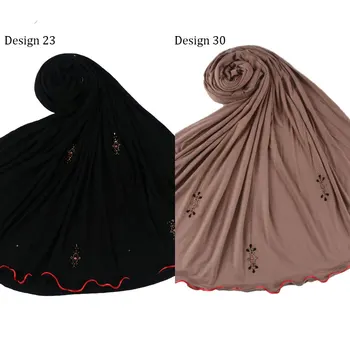 Samaisa Dizains-jaunas ielidošanas Divas sānu redline elastīgs Džersija Hijab Šalle ar dimantiem musulmaņu sieviešu šalles 2020. gadam nīderlande