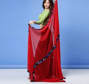 Sievietes Vēdera Deju Malaya Šalle Liela Izmēra Izmet Šalles Sequine Dekorēts Spīdēt Posmā Aksesuārus Black Red Plīvuri Un Analogi Izstrādājumi: